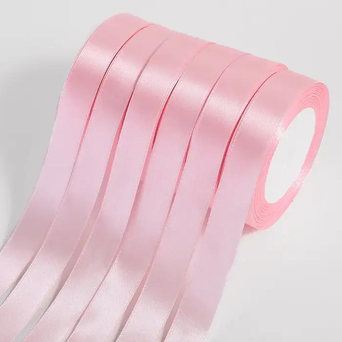 Rubans en Satin de soie rose, 22 mètres/rouleau, 6/10/15/20/25/40/50mm, pour bricolage, artisanat, n