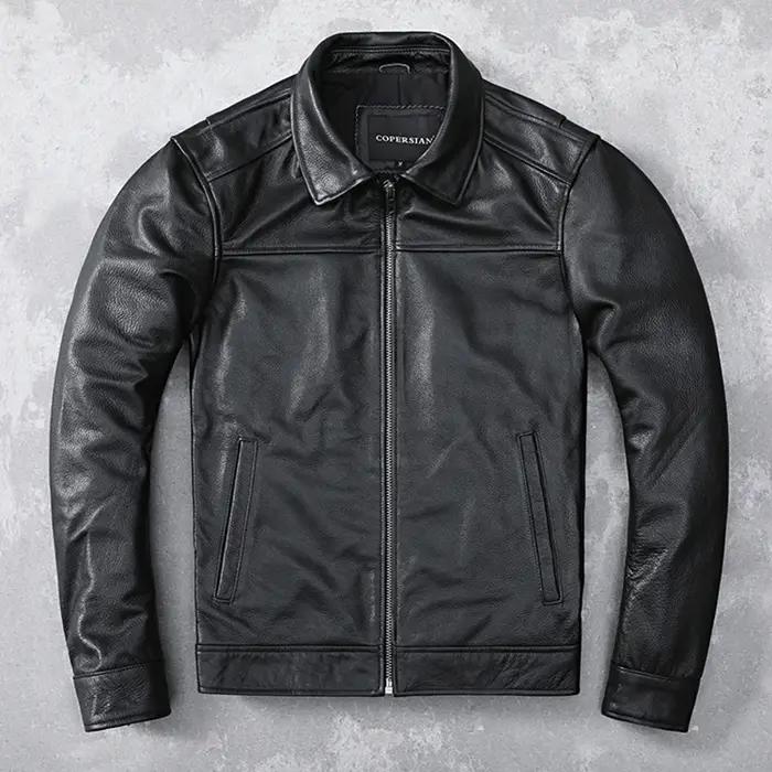 Veste en cuir véritable pour hommes, première couche de peau de vache, cuir pur de Style revers, lég