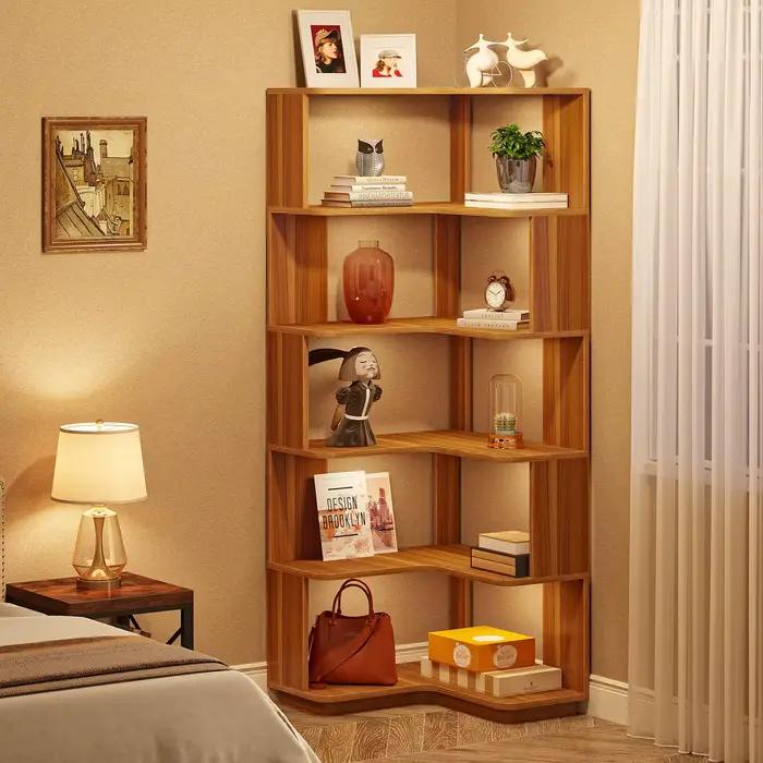 Tribesigns-Bibliothèque d'angle industrielle avec panneau anti-chute, étagère d'angle Mars en bois,