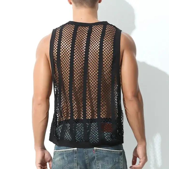 Hommes maille pure gilet musculation course débardeurs Sexy résille Fitness vêtements de sport Muscl