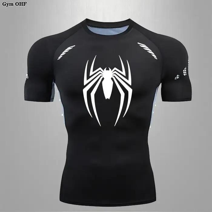 Spider hommes sport Rashgard manches courtes t-shirt imprimé Compression hommes chemise de course MM