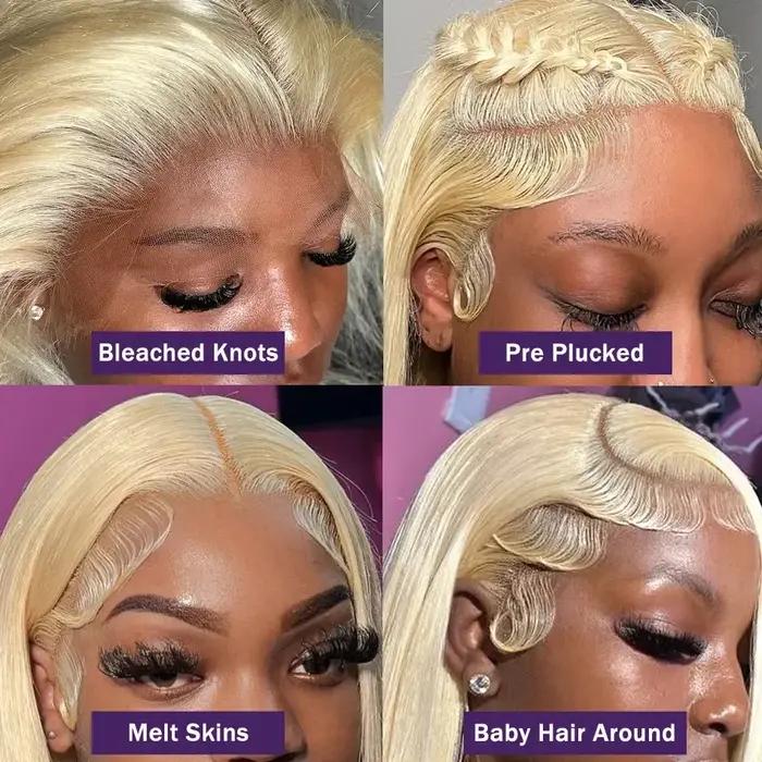 WiggKnitting-Perruque Lace Front Wig naturelle lisse, cheveux blonds, 13x6, 613 HD, 13 age