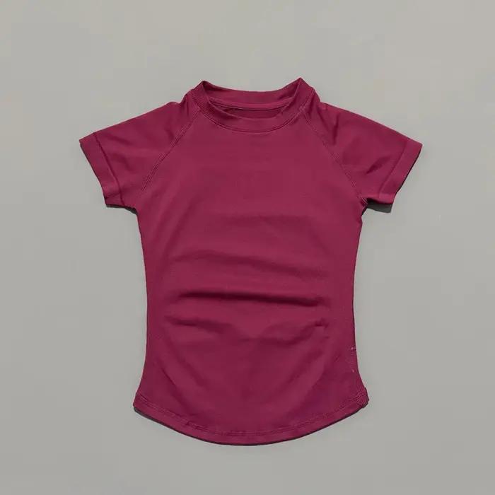HISTELLO Df Haut de sport uni à manches courtes pour femme, sans couture, pour yoga, fitness, gym, j