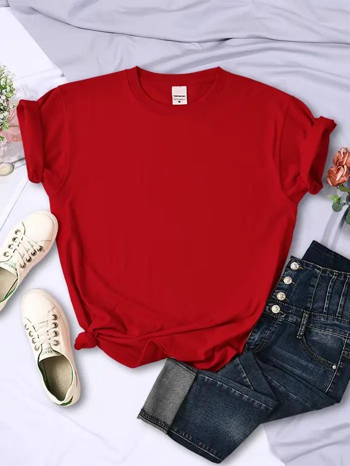 T-Shirts d'été à manches courtes et col rond pour femmes, couleur unie, confortables, assortis avec