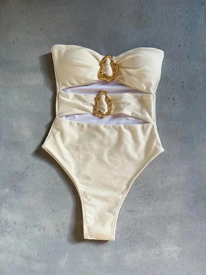 3 couleurs Sexy anneaux en métal découpé femmes maillots de bain une pièce maillot de bain femme Ban