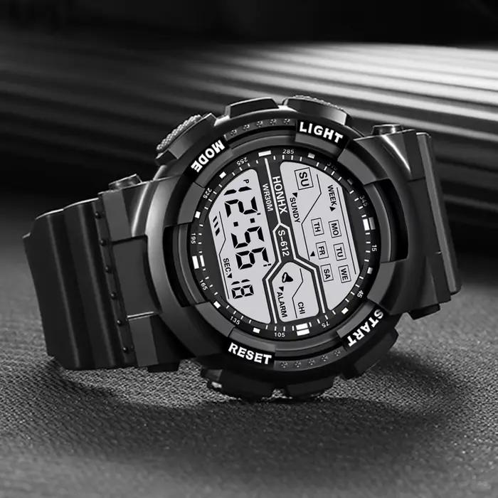 Sport de plein air hommes montre multifonction grand écran LED électronique étanche lumineux militai