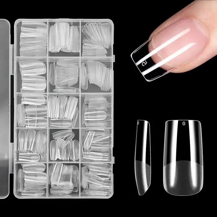 240/330 pièces pointes d'ongles demi-mates, carrés 15 tailles faux ongles transparents couverture co