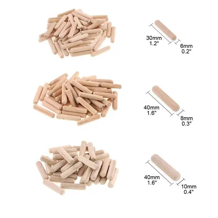 100/50pcs cheville en bois armoire tiroir rond cannelé bois artisanat cheville broches tiges ensembl