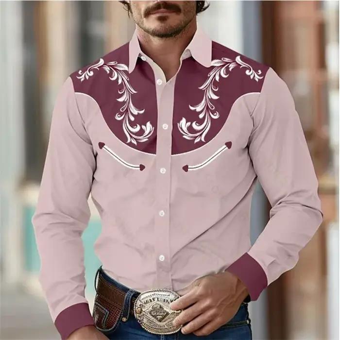 Chemise à fleurs rétro occidentale pour hommes, en plein air, rue, décontractée, quotidienne, printe