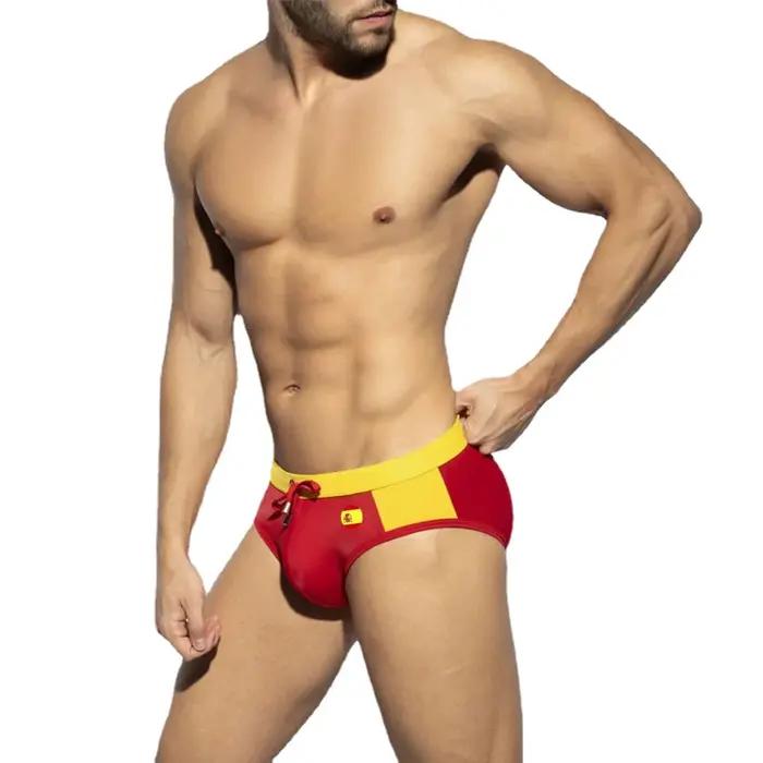 Slip de bain sexy sportif pour hommes - Natation surf maillot drapeau mot tasse plage