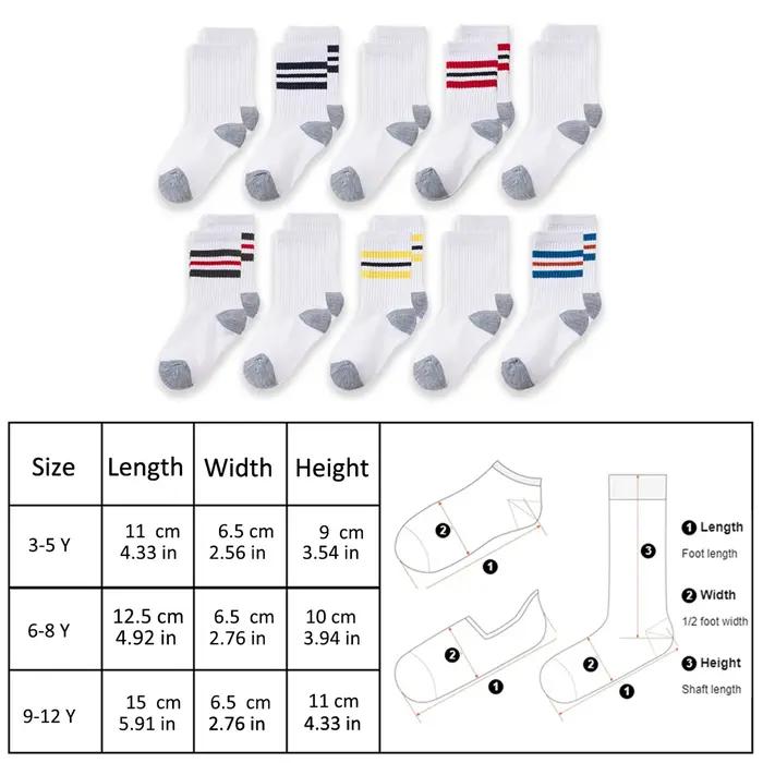 10 paires de chaussettes mi-mollet de sport pour enfants, design classique rayé et coloré, adaptées