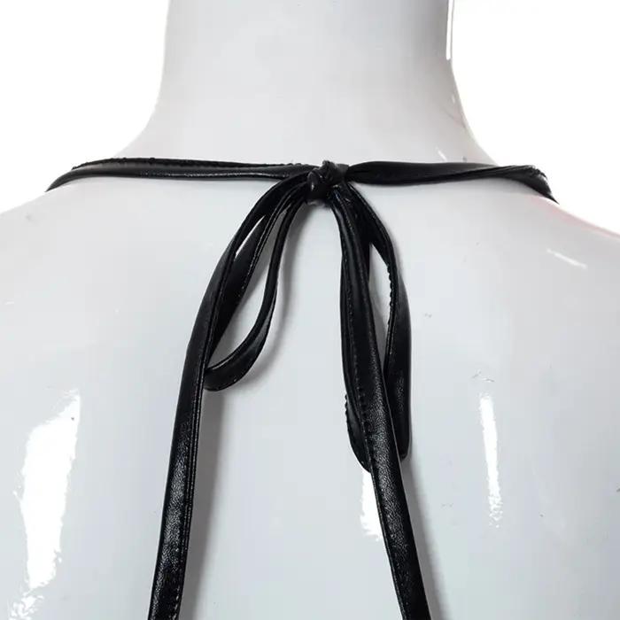 Une pièce couleur noire souple PU haut femmes noué maillot bain pour maillots bain maillots