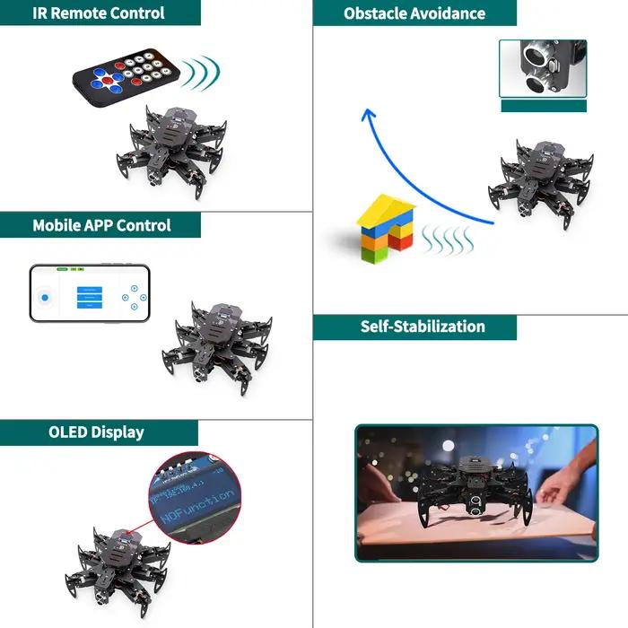 Adeept Ultimate Hexapod Spider Robot Kit, corps métallique, programmation Arduino, télécommande WiFi
