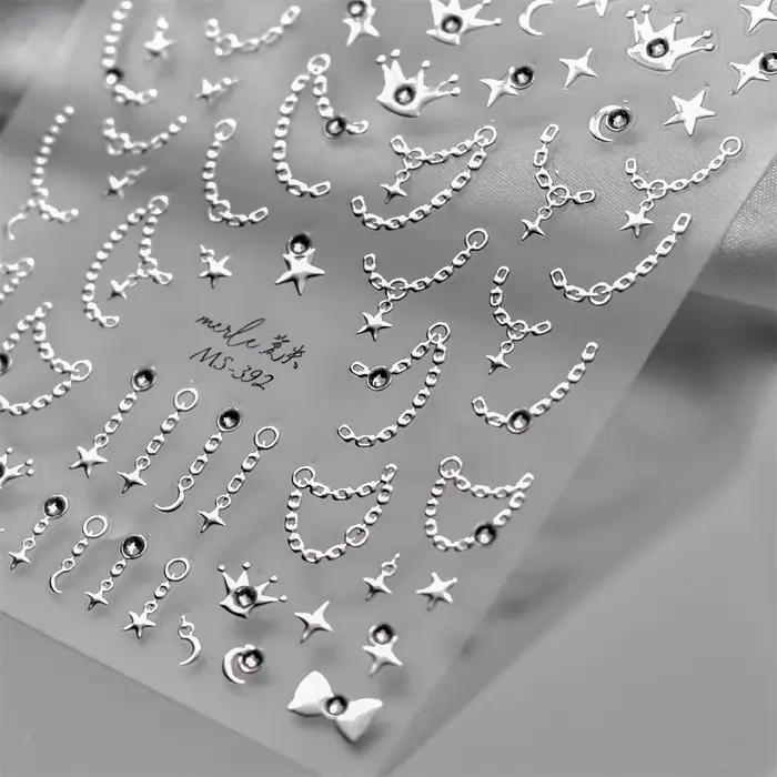 Autocollants pour ongles en chaîne étoile diamant 5D, 1 pièce, or argent, auto-adhésifs, décorations