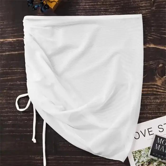 Nouveau Maillot de bain translucide jupe de plage maille cordon solide gaze jupe à volants surjupe b