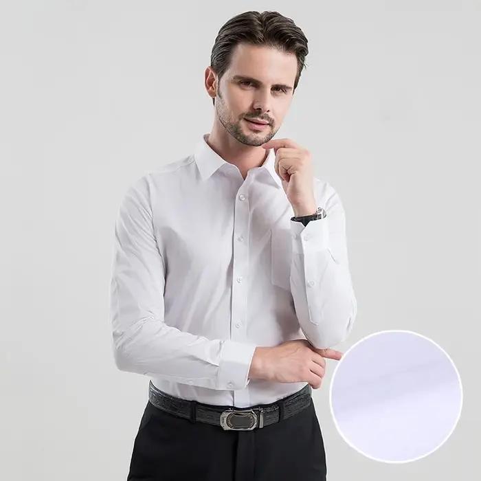 Qualité 100% coton hommes robe à manches longues chemise solide mâle grande taille coupe régulière a