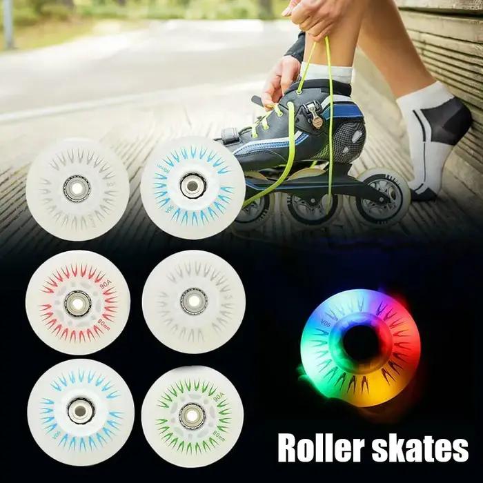 4 pièces roues de patin à roues alignées Flash 90a roues de patinage d'éclairage LED 68/72/76//80mm
