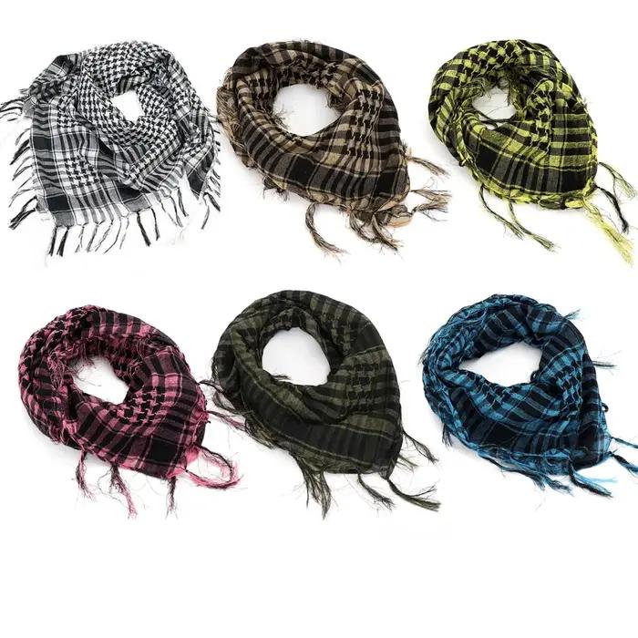 Écharpe Hijab à carreaux légère pour hommes et femmes, foulard arabe du désert, foulard tactique dou