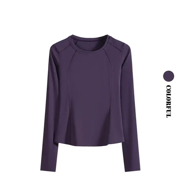 Chemise de sport femme manches longues séchage rapide - Haut gym yoga running avec poche arrière