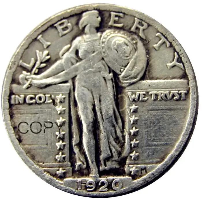 Pièce de monnaie plaquée argent du quart de liberté debout des États-Unis 1916-1924