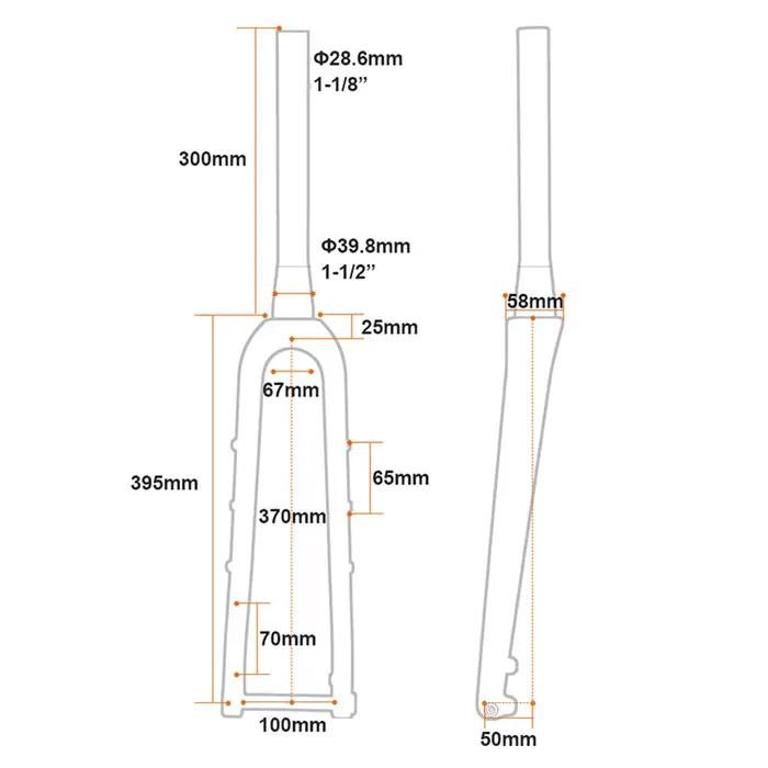 Gravel-Fourche avant en carbone ultralégère pour vélo de route, tube droit et conique, frein à disqu
