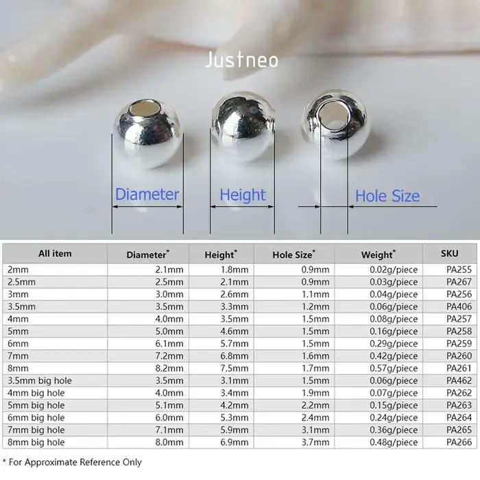 Perles en argent Sterling 925 massif, boule ronde d'espacement sans couture, résultats de bijoux DIY