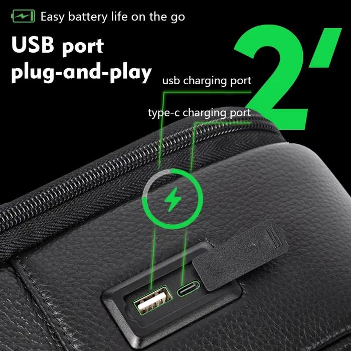100% cuir de vache naturel 15.6 pouces sac à dos pour ordinateur portable hommes USB sac à dos en cu