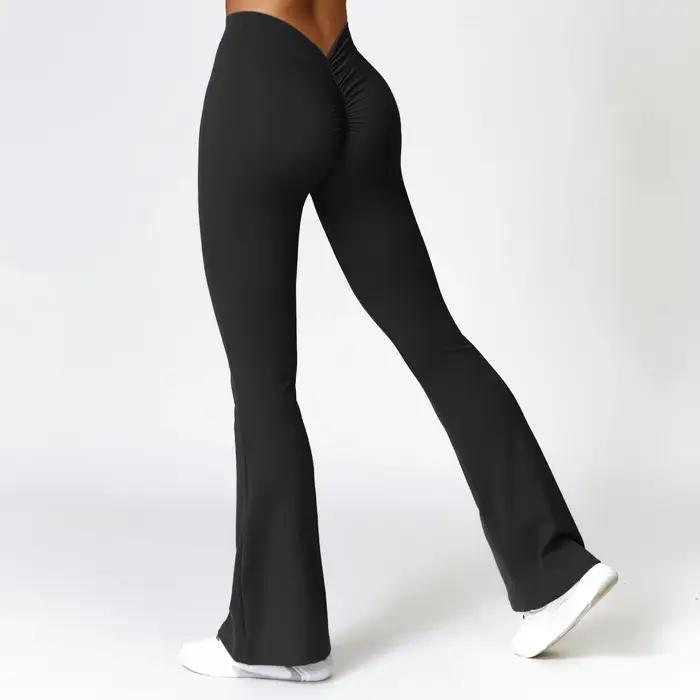 Pantalon évasé taille haute pour femme, leggings évasés, pantalon large, hanche en forme de V, yoga,