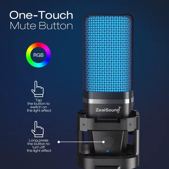 Zealsound RGB USB condensateur Microphone de jeu ordinateur micro professionnel pour PC PS4 PS5 Mac