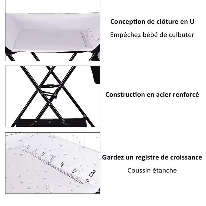 Table à langer pliante, table à langer avec panier de rangement, ceinture de sécurité, 79*55.5*96cm,