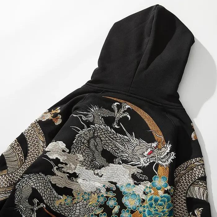 Makuluya sweats à capuche Yokosuka Dragon noir Phoenix Suzaku motif brodé pull Sakura