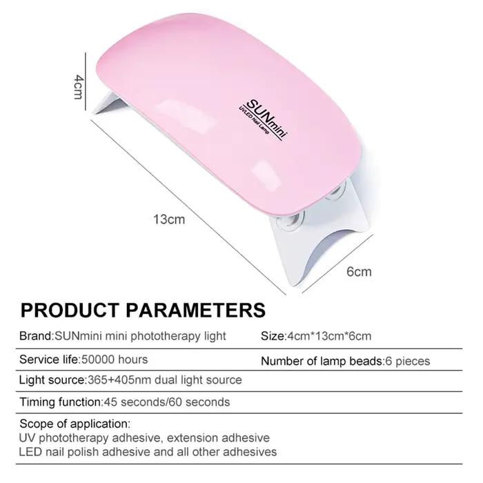 Mini lampe de séchage des ongles portable, 6 LED, lampe UV pour le séchage du vernis, vernis gel ave
