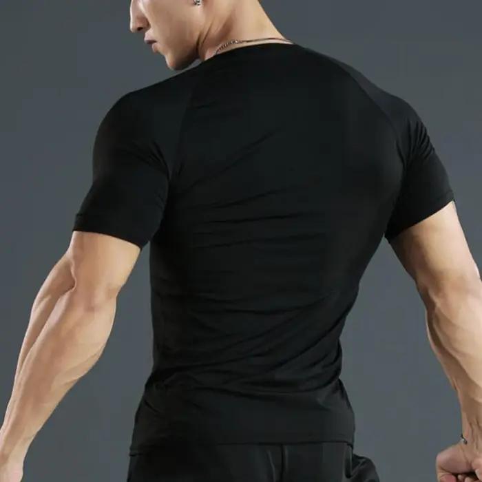 Hommes course Compression T-shirt à manches courtes Sport t-shirts Gym Fitness sweat mâle Jogging su