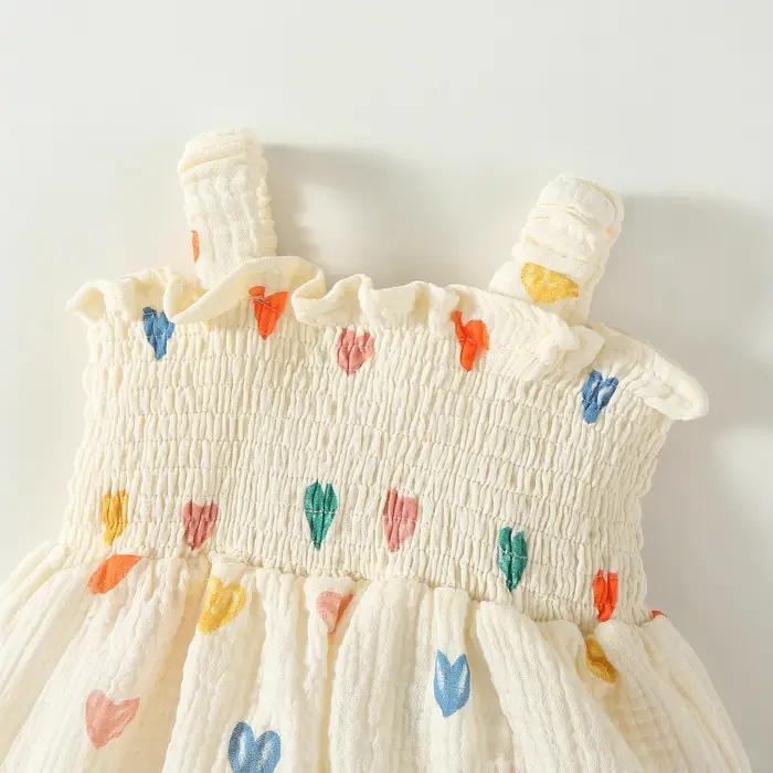 Ensemble de vêtements d'été pour nouveau-né fille 3M-2T, combinaison à imprimé cœur, body jaune pour