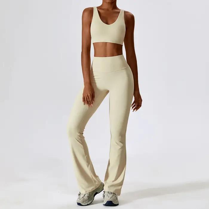 Ensemble de survêtement 2 pièces pour femme : haut court à manches longues et leggings taille haute