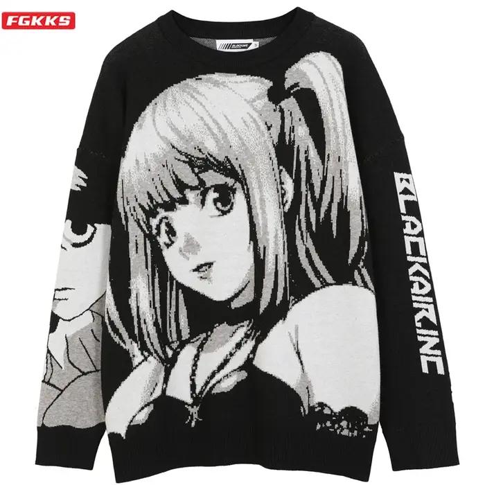 FGKKS hommes Hip Hop Streetwear Harajuku pull Vintage Style japonais Anime fille tricoté 2022 coton