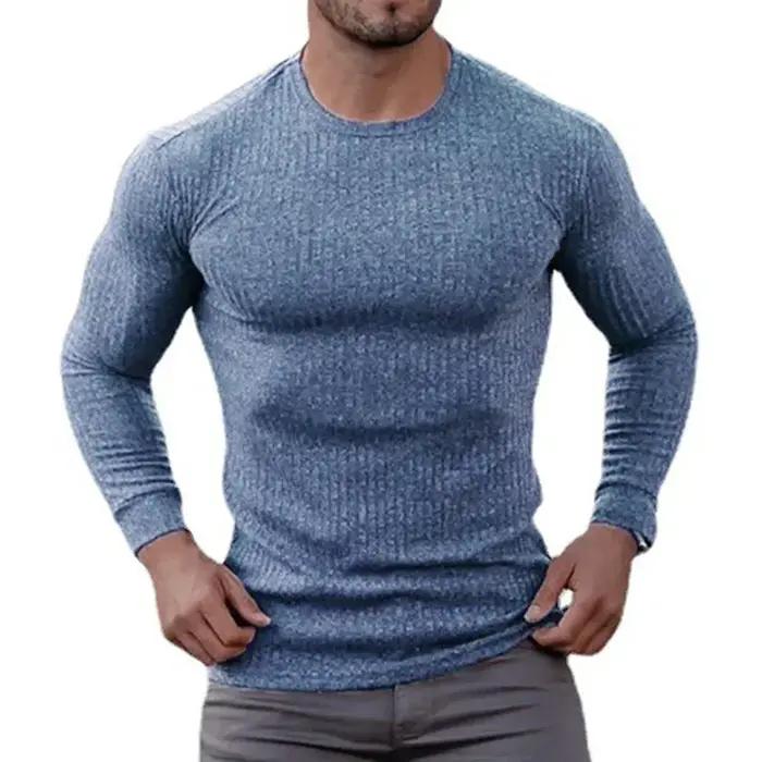 T-Shirts de gymnastique unis à manches longues pour hommes, chemises à bandes de sport ajustées, tri