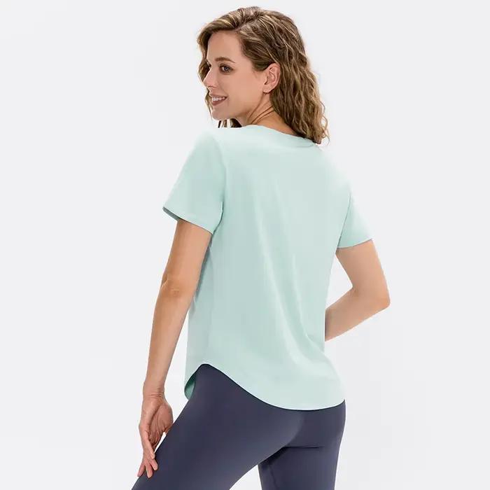 Femmes Yoga haut solide à manches courtes Sport T-Shirt ample Fitness Yoga haut chemise de gymnastiq