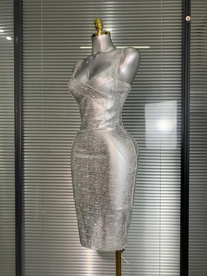 Robe à bandes moulante pour femmes, flambant neuf, Sexy, bronzante, argent, célébrité, mode, rue, ro