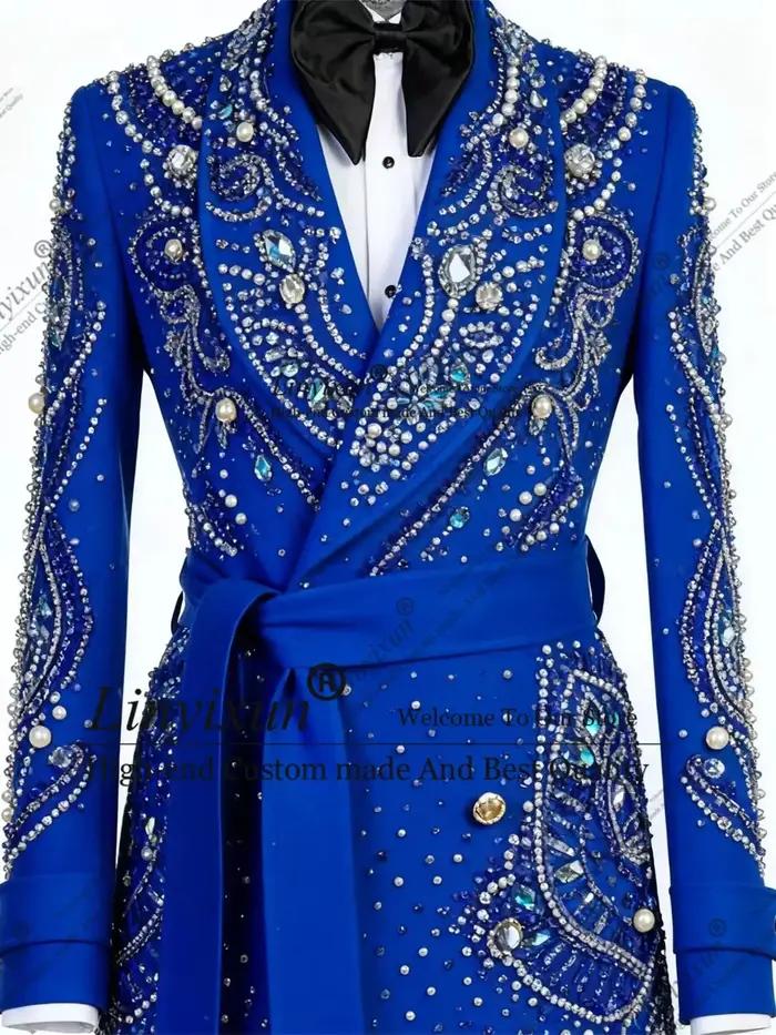 Beau manteau Long d'hiver Slim hommes costumes 1 pièces marié hommes Blazers personnalisé brillant s