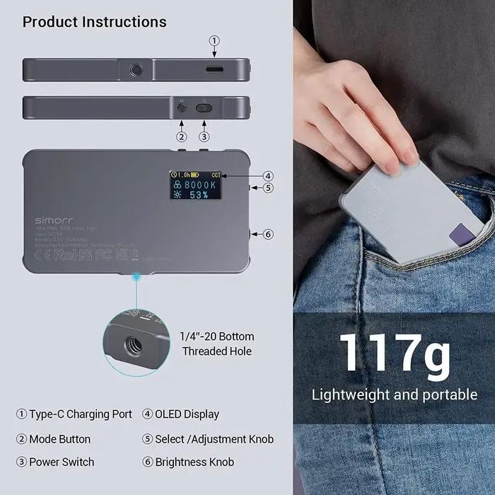 SMALLRIG-Lampe vidéo P96L RGB, éclairage portable pour appareil photo, remplissage de documents comp