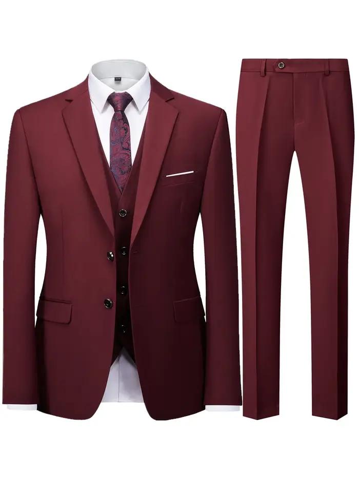 Ensemble de costume 2 pièces bordeaux pour homme (blazer + pantalon uniquement, gilet non inclus), v