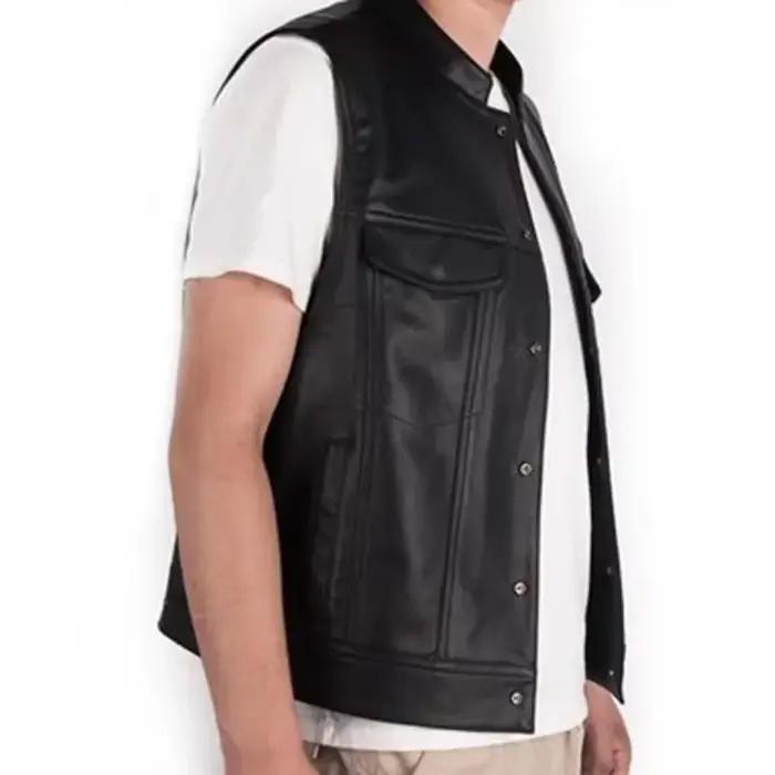 Gilet Homme Noir en Similicuir Style Motard Hip Hop Punk Printemps Sans Manches Grande Taille Décont