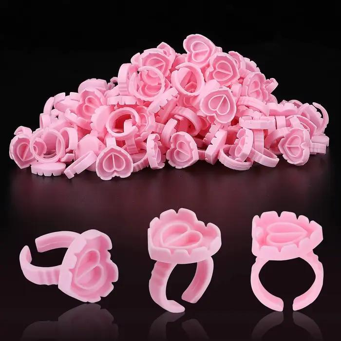 Anneau de colle en plastique jetable en forme de cœur, 100 pièces, tasse d'extension de cils, suppor