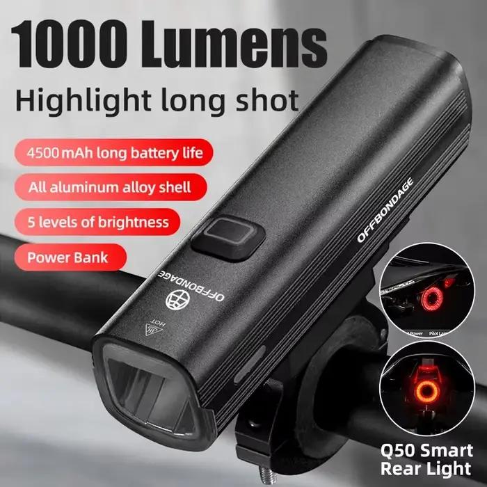 OFFBONDAGE Vélo Lumière 1000Lumen Vélo Phare Banque de Puissance Lampe de Poche Guidon USB Charge VT