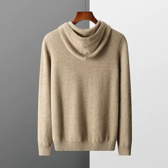 Pull à Capuche en Laine Mérinos 100% pour Homme, Col en Cachemire, Décontracté, à Manches sulf, Coll