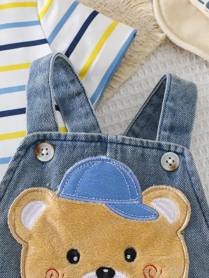 Ensemble t-shirt rayé à manches courtes et salopette en jean pour bébé garçon, ensemble deux pièces