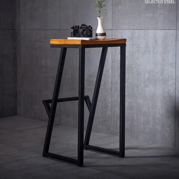 Chaise de bar minimaliste en fer à pieds hauts, sièges en bois massif, sièges de comptoir, meubles d
