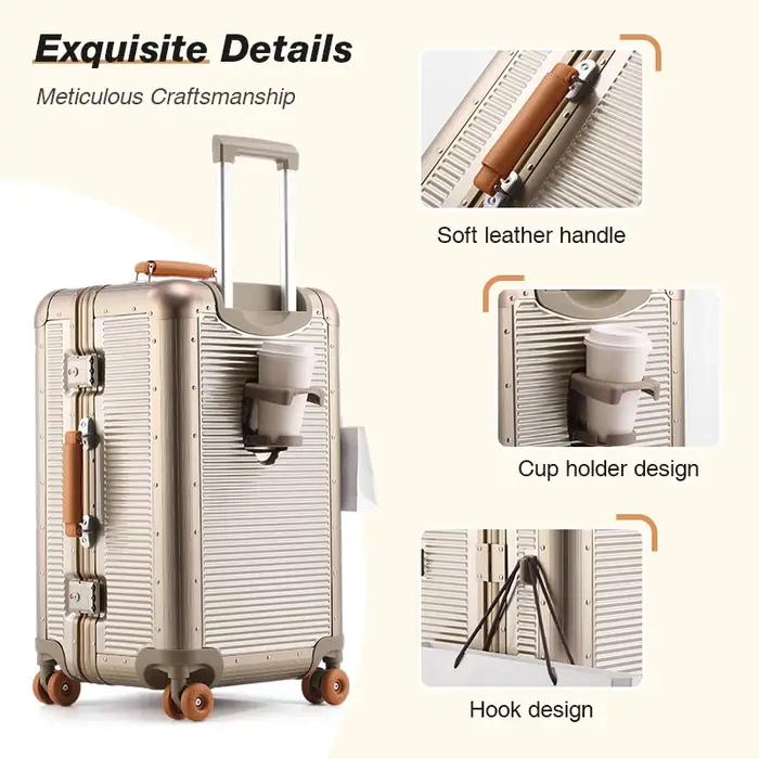 Valise en alliage d'aluminium et de magnésium, compartiment 3:7, roues silencieuses, serrure TSA, po