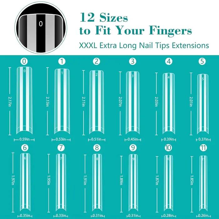 240PC professionnel 3XL Extra Long clair carré ongles conseils 12 tailles demi-couverture ongles acr